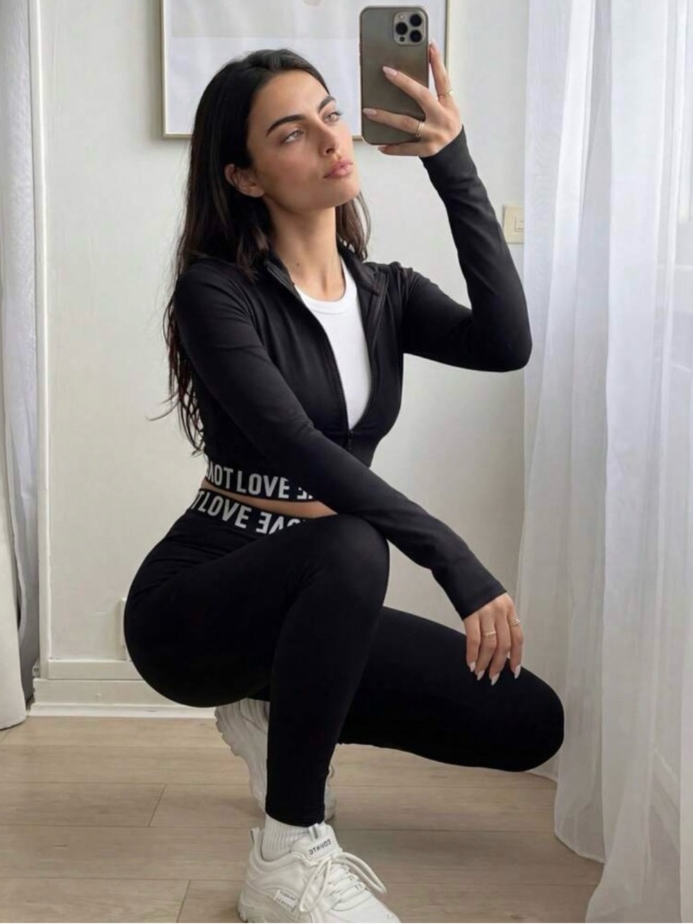 SHEIN Black High-Waist Active Legging and Zip Jacket Set